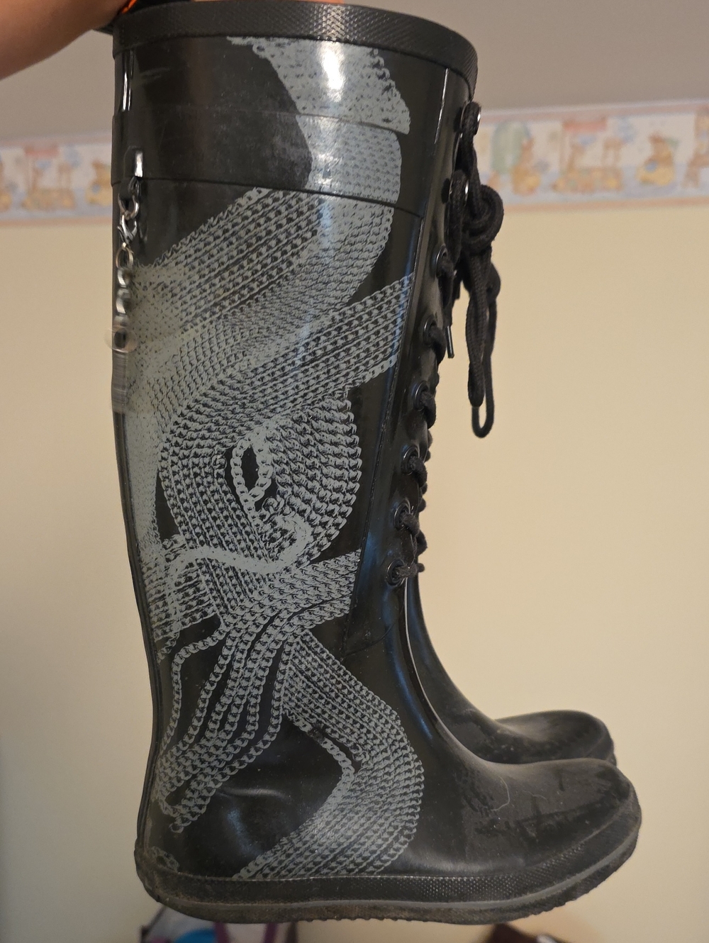 Womens Black Knee High Rubber Rain Boots
